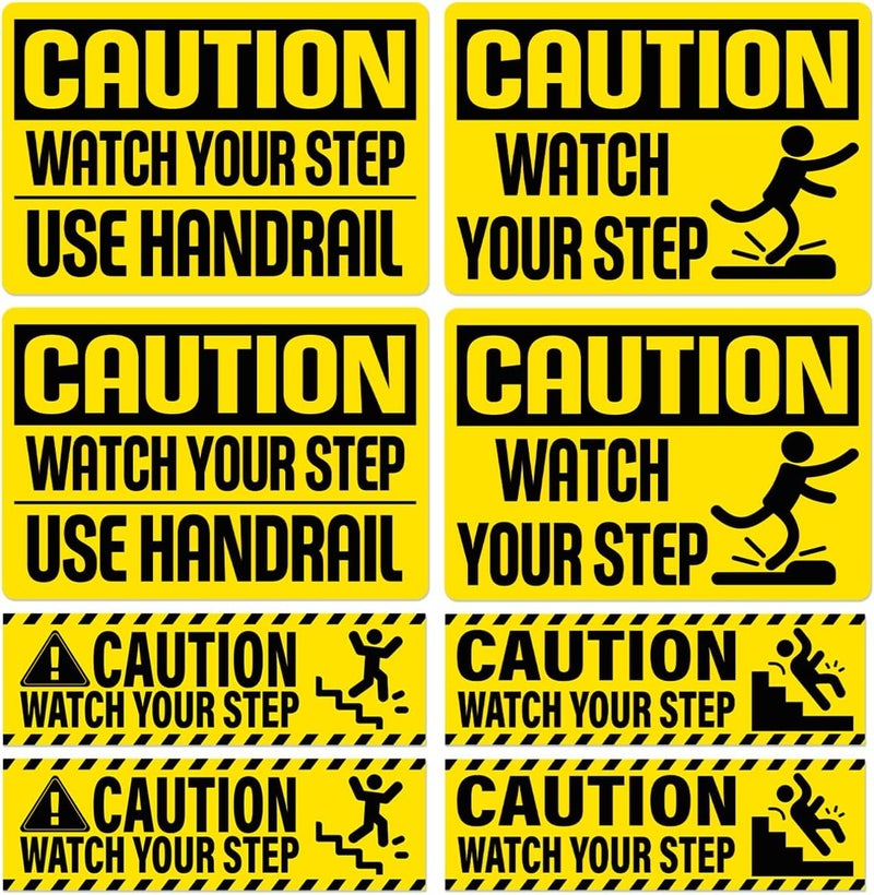 RABOWA Caution Watch Your Step Warning Signs Stickers Pack 8Pcs Durable Vinyl Safety Decals for Workplace Warehouse Stairways Industrial Areas Indoor Outdoor Use Water - Image 1